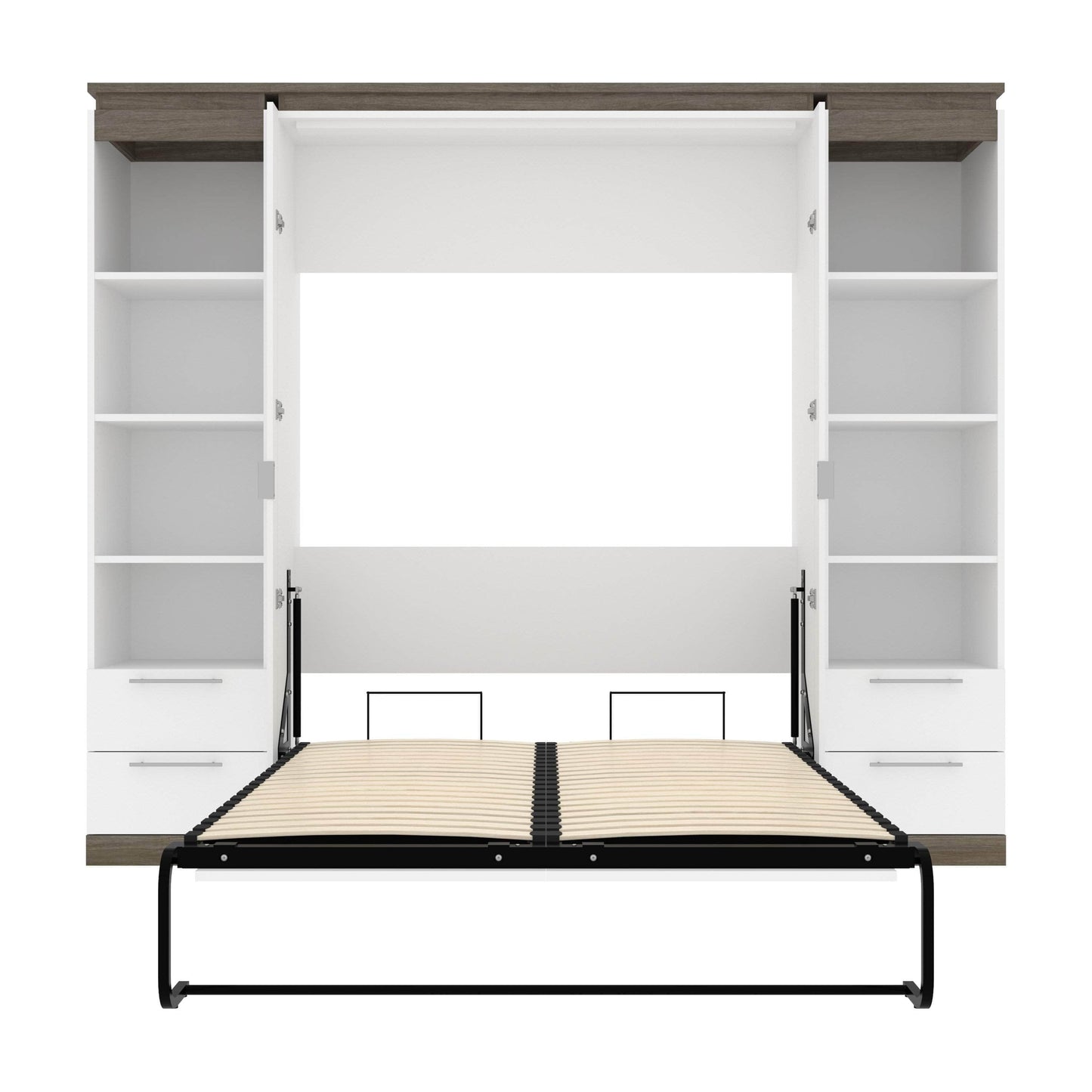 Modubox Murphy Wall Bed Orion 98"W Full Murphy Wall Bed with 2 Narrow Shelving Units and Drawers - Available in 2 Colours