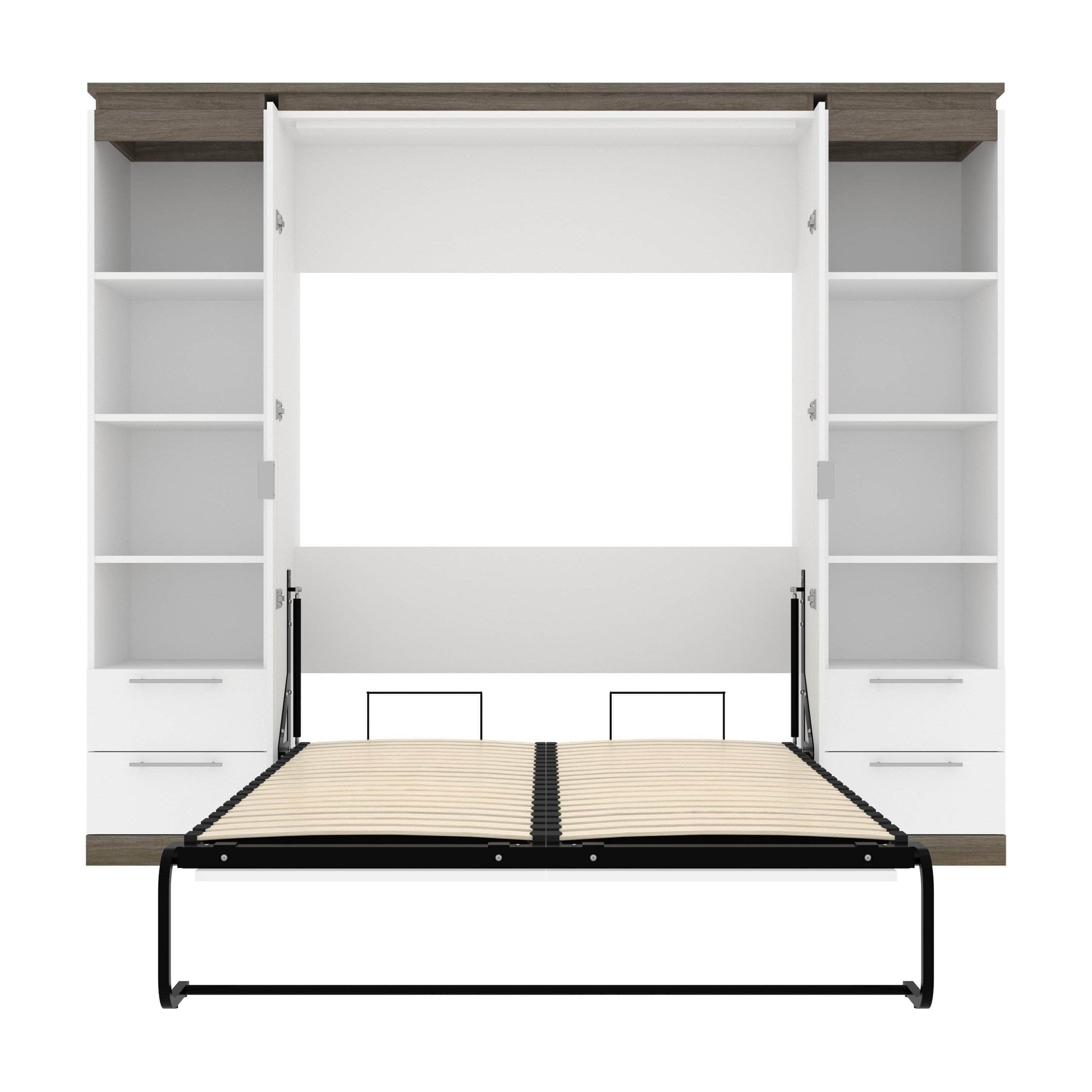 Modubox Murphy Wall Bed Orion 98"W Full Murphy Wall Bed with 2 Narrow Shelving Units and Drawers - Available in 2 Colours