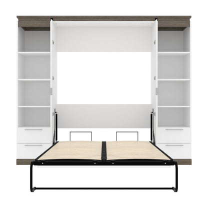 Modubox Murphy Wall Bed Orion 98"W Full Murphy Wall Bed with 2 Narrow Shelving Units and Drawers - Available in 2 Colours