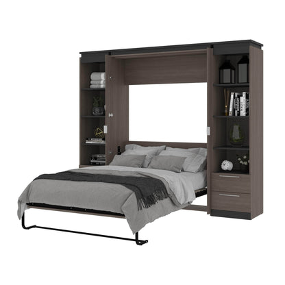 Modubox Murphy Wall Bed Orion 98"W Full Murphy Wall Bed with 2 Narrow Shelving Units and Drawers - Available in 2 Colours