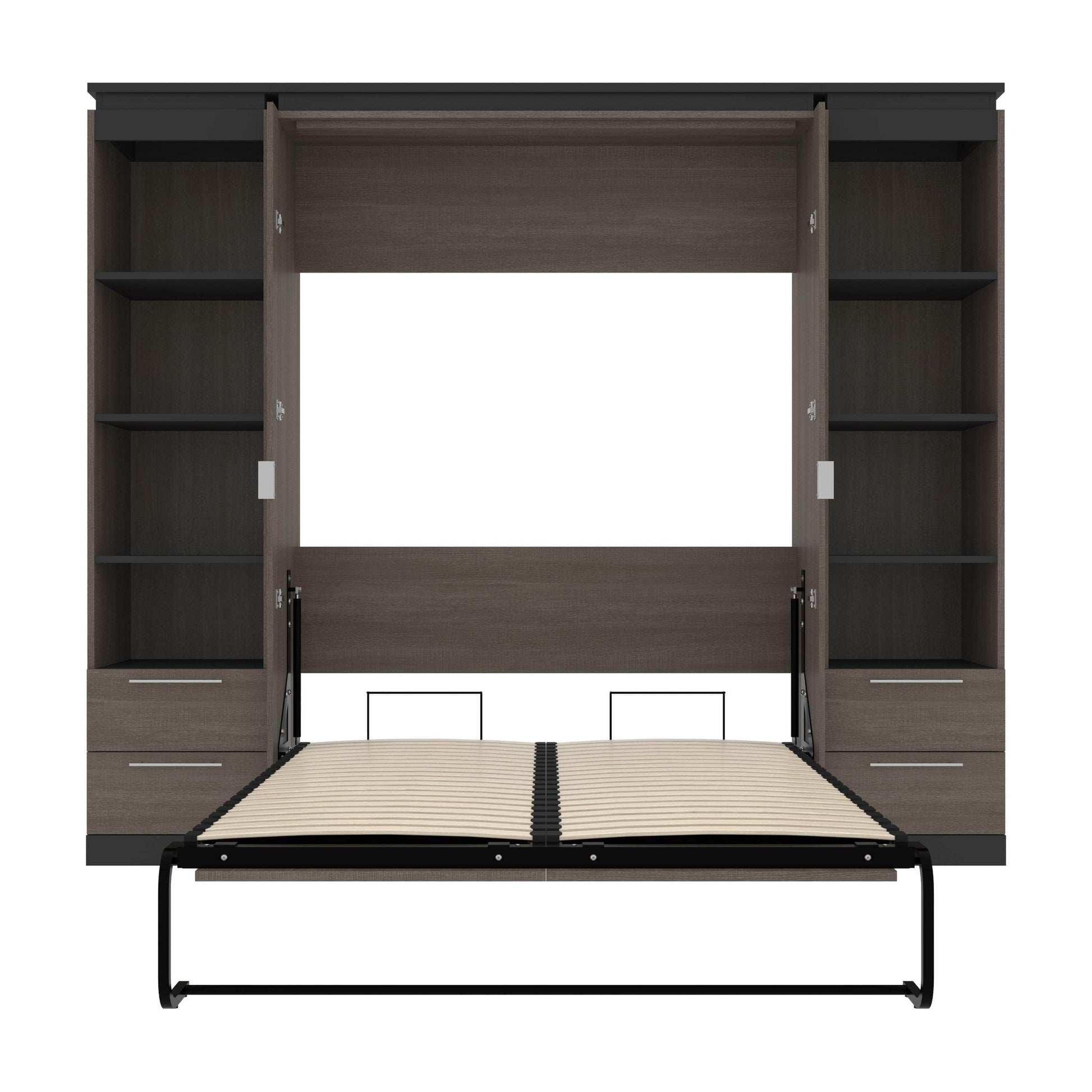 Modubox Murphy Wall Bed Orion 98"W Full Murphy Wall Bed with 2 Narrow Shelving Units and Drawers - Available in 2 Colours