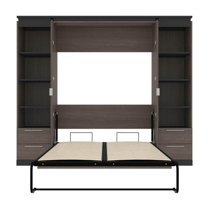 Modubox Murphy Wall Bed Orion 98"W Full Murphy Wall Bed with 2 Narrow Shelving Units and Drawers - Available in 2 Colours