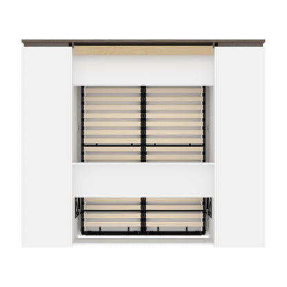 Modubox Murphy Wall Bed Orion 98"W Full Murphy Wall Bed with 2 Narrow Shelving Units - Available in 2 Colours