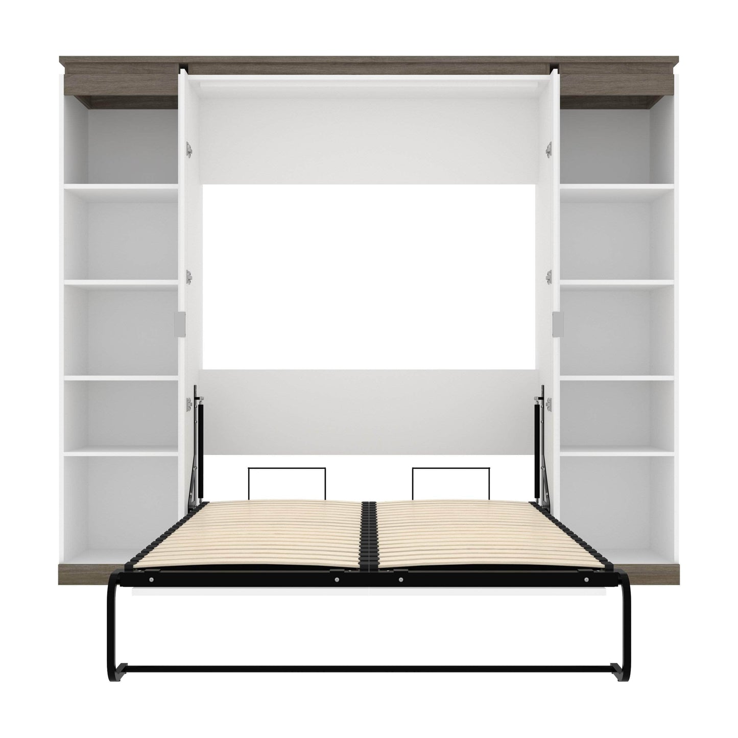 Modubox Murphy Wall Bed Orion 98"W Full Murphy Wall Bed with 2 Narrow Shelving Units - Available in 2 Colours