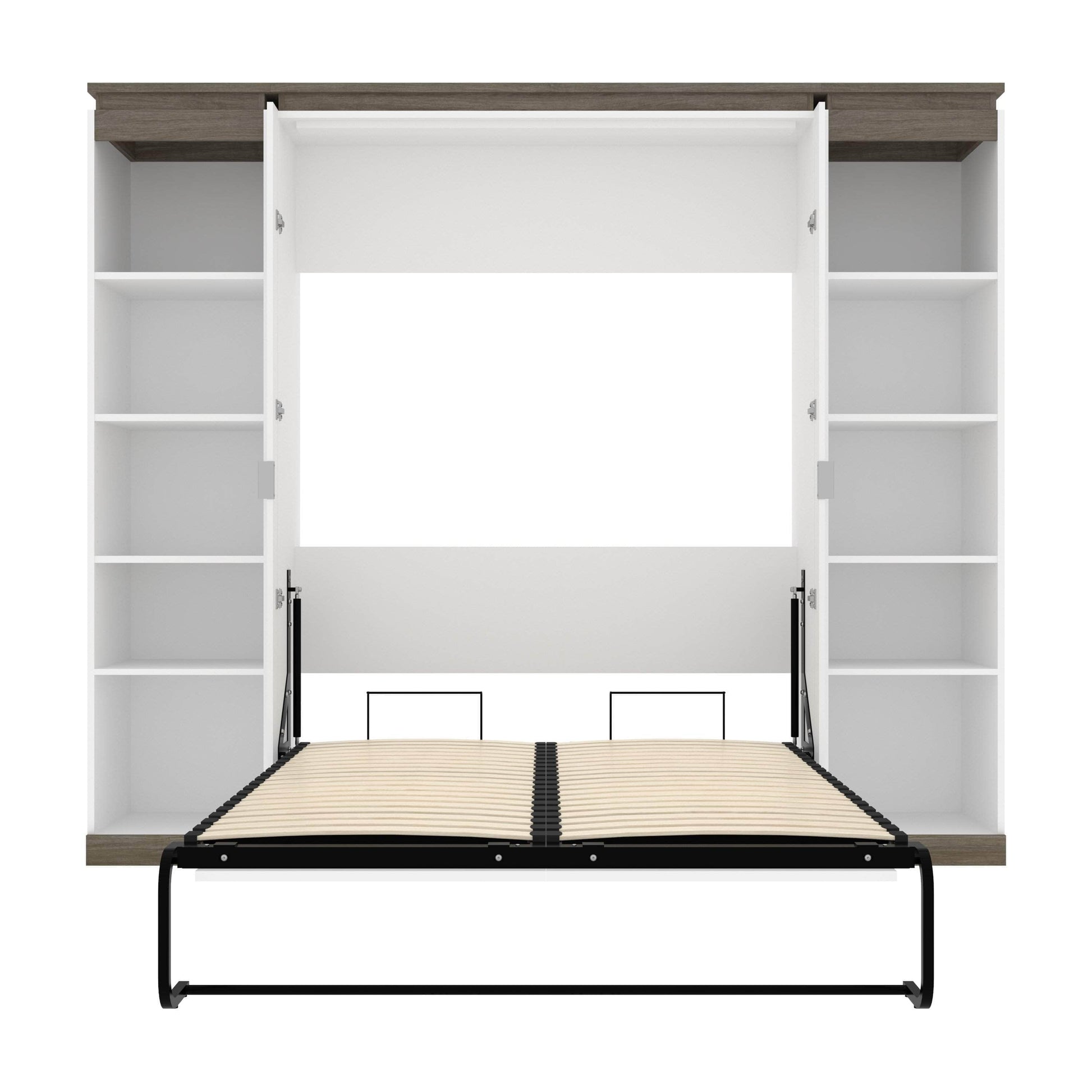 Modubox Murphy Wall Bed Orion 98"W Full Murphy Wall Bed with 2 Narrow Shelving Units - Available in 2 Colours