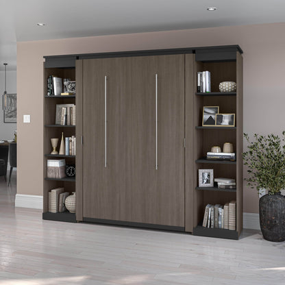 Modubox Murphy Wall Bed Orion 98"W Full Murphy Wall Bed with 2 Narrow Shelving Units - Available in 2 Colours