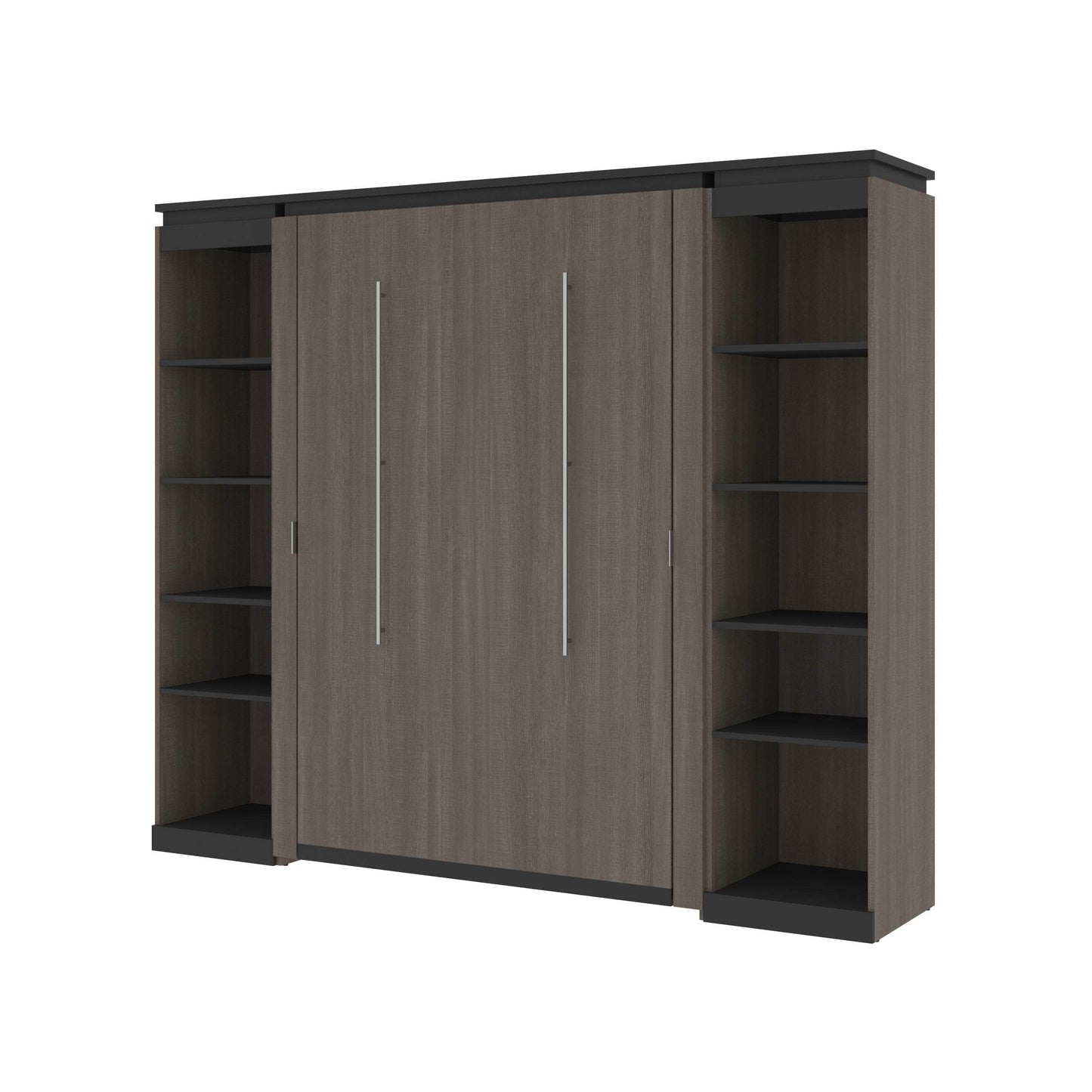 Modubox Murphy Wall Bed Orion 98"W Full Murphy Wall Bed with 2 Narrow Shelving Units - Available in 2 Colours