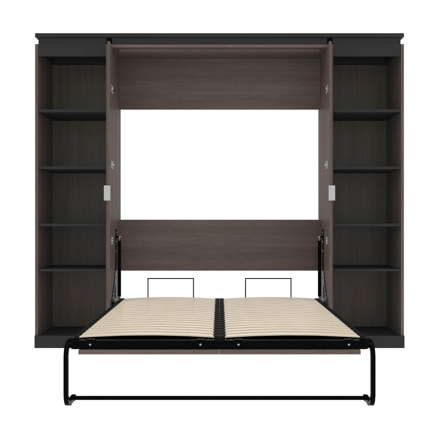 Modubox Murphy Wall Bed Orion 98"W Full Murphy Wall Bed with 2 Narrow Shelving Units - Available in 2 Colours