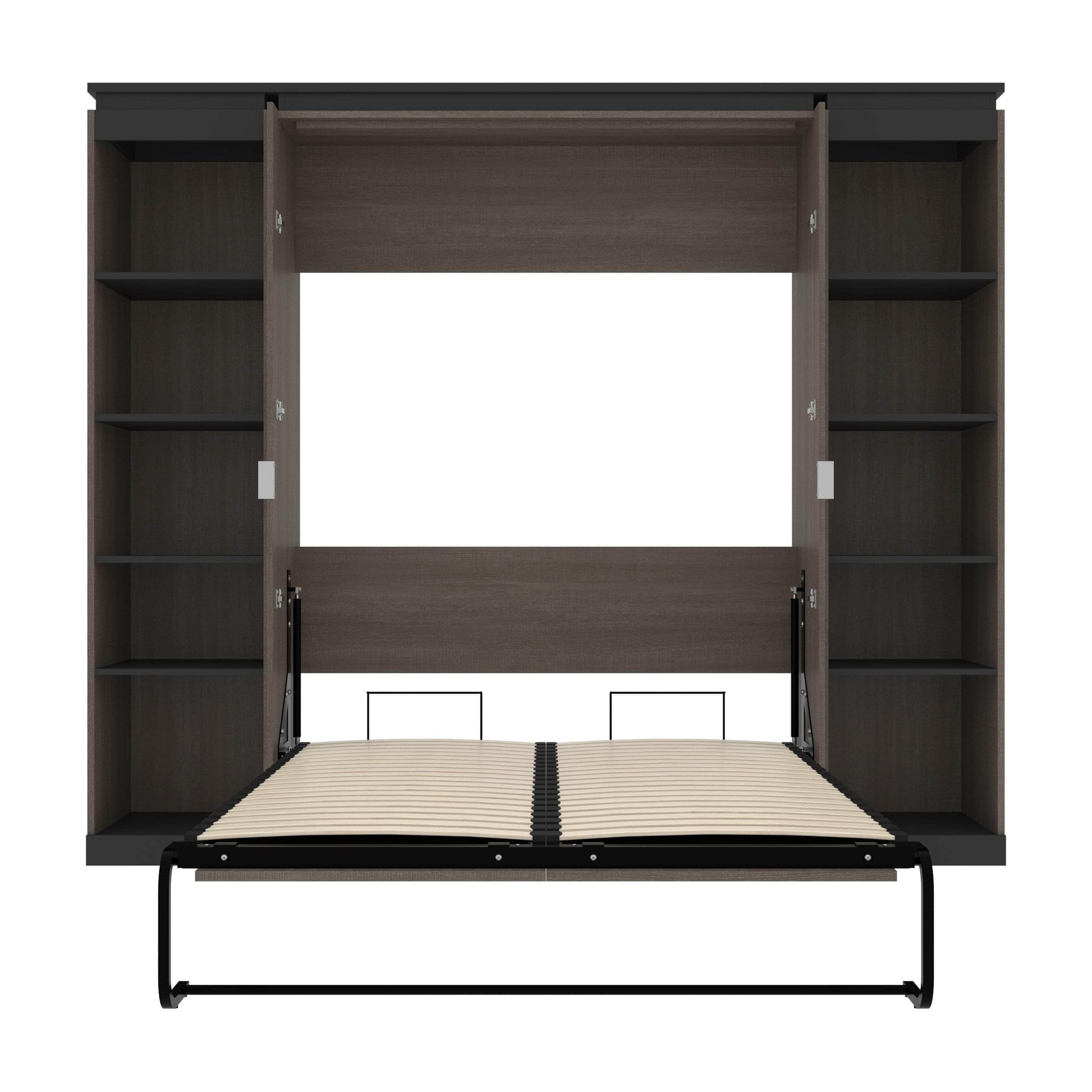 Modubox Murphy Wall Bed Orion 98"W Full Murphy Wall Bed with 2 Narrow Shelving Units - Available in 2 Colours