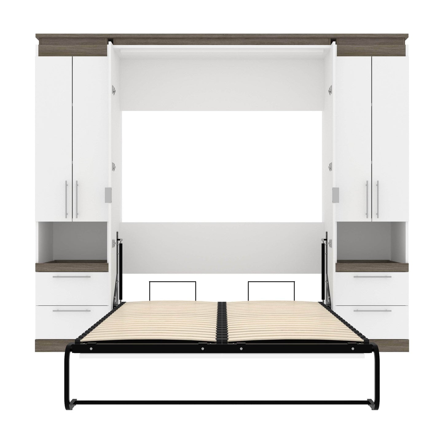 Modubox Murphy Wall Bed Orion 98"W Full Murphy Wall Bed with 2 Storage Cabinets and Pull-Out Shelves - Available in 2 Colours