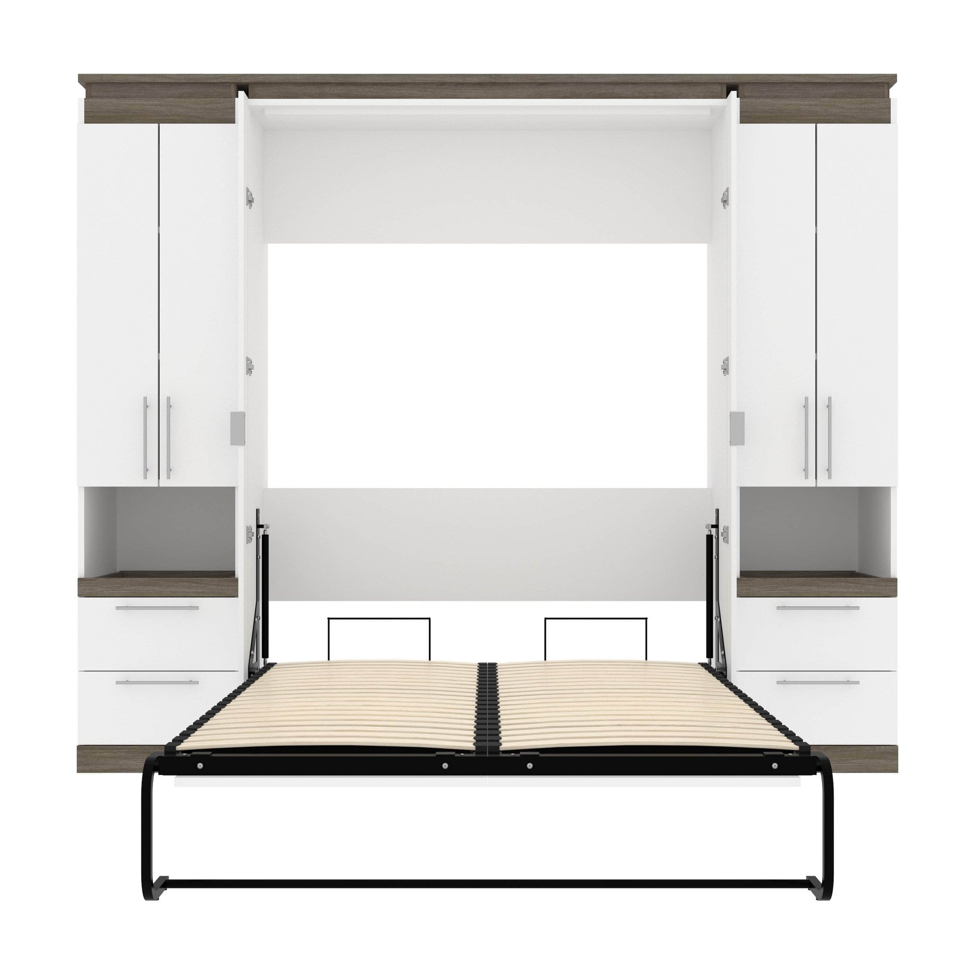 Modubox Murphy Wall Bed Orion 98"W Full Murphy Wall Bed with 2 Storage Cabinets and Pull-Out Shelves - Available in 2 Colours