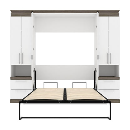 Modubox Murphy Wall Bed Orion 98"W Full Murphy Wall Bed with 2 Storage Cabinets and Pull-Out Shelves - Available in 2 Colours