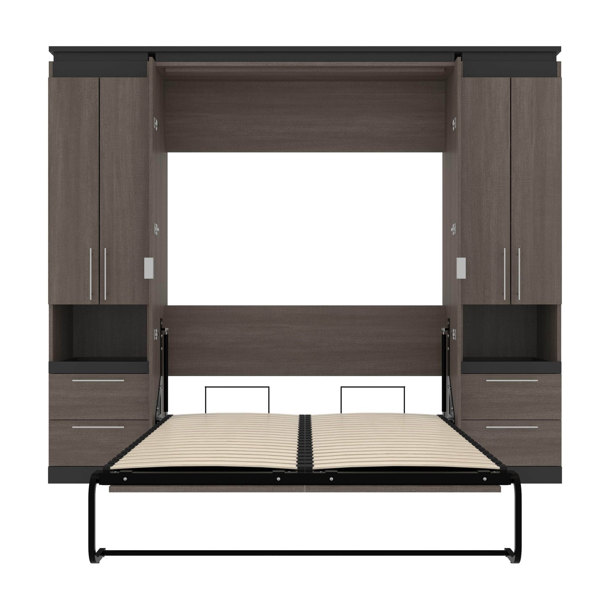 Modubox Murphy Wall Bed Orion 98"W Full Murphy Wall Bed with 2 Storage Cabinets and Pull-Out Shelves - Available in 2 Colours