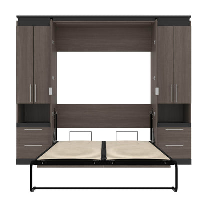 Modubox Murphy Wall Bed Orion 98"W Full Murphy Wall Bed with 2 Storage Cabinets and Pull-Out Shelves - Available in 2 Colours