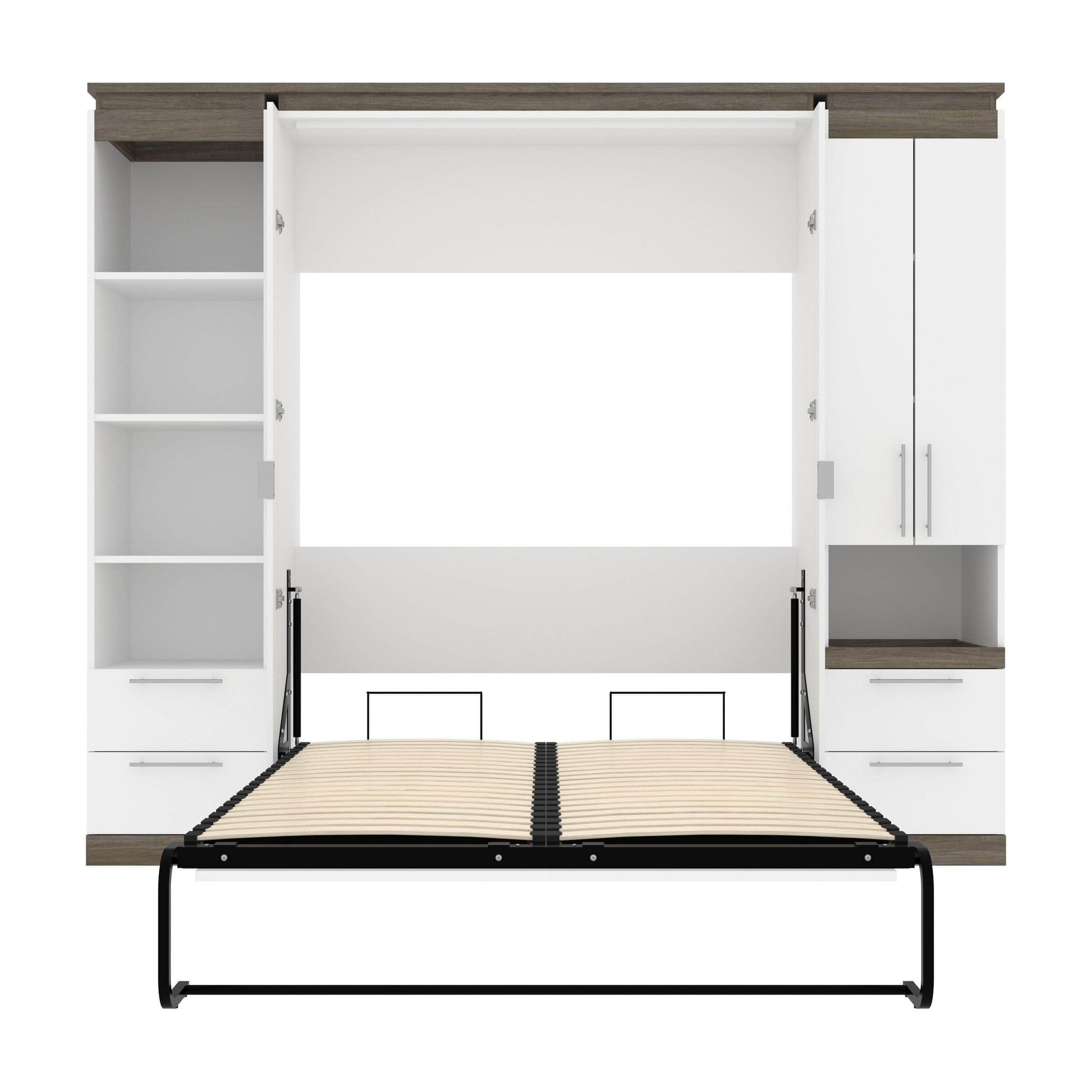 Modubox Murphy Wall Bed Orion 98"W Full Murphy Wall Bed with Narrow Storage Solutions and Drawers - Available in 2 Colours