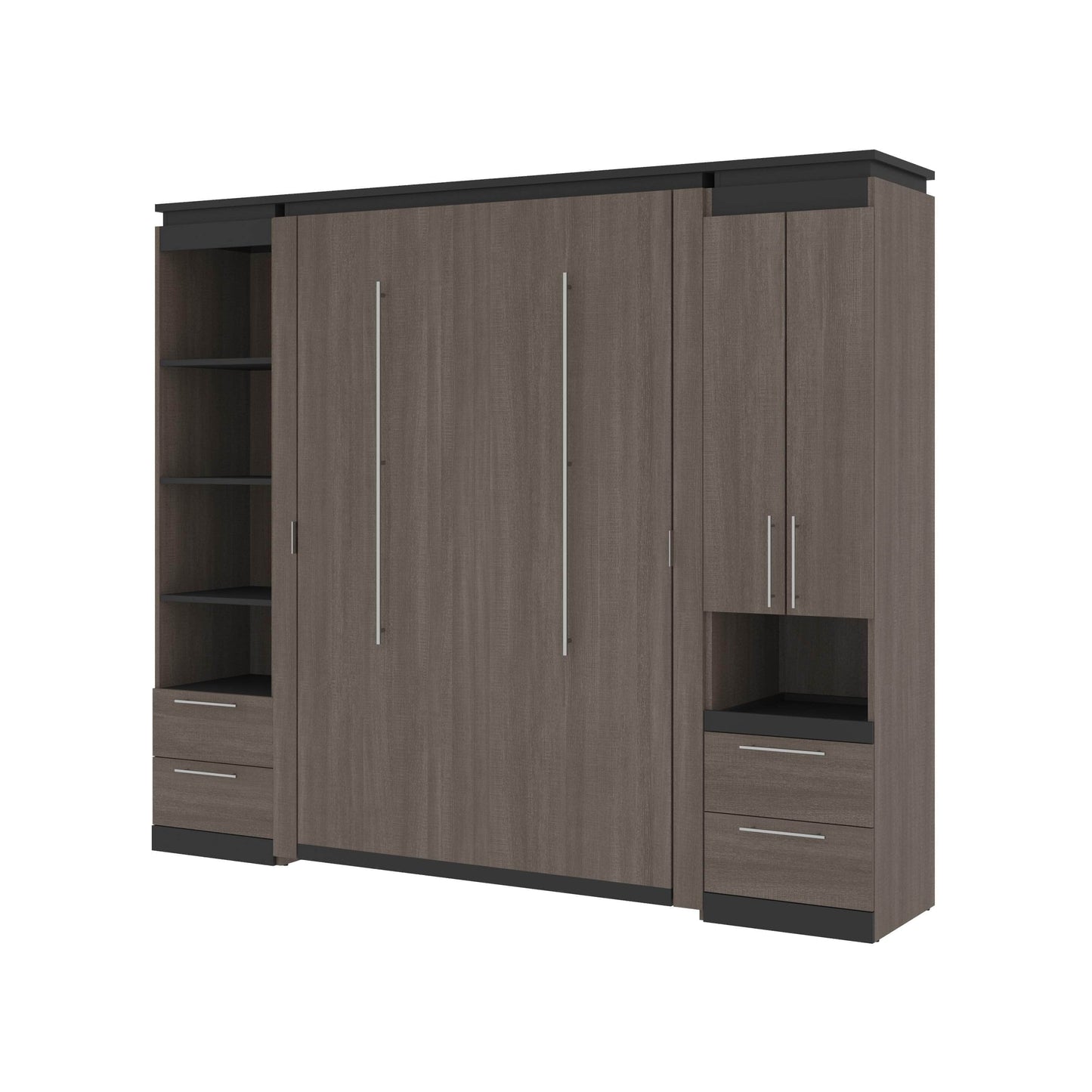 Modubox Murphy Wall Bed Orion 98"W Full Murphy Wall Bed with Narrow Storage Solutions and Drawers - Available in 2 Colours