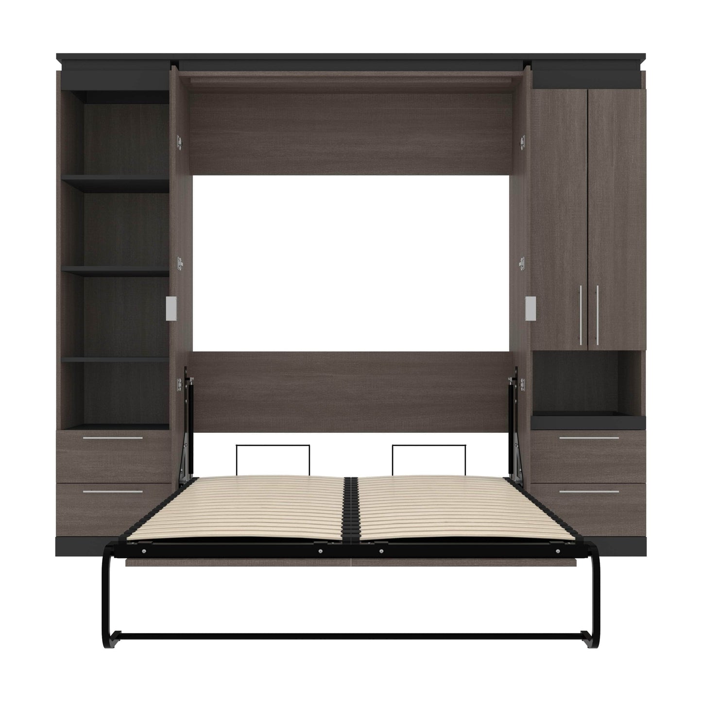 Modubox Murphy Wall Bed Orion 98"W Full Murphy Wall Bed with Narrow Storage Solutions and Drawers - Available in 2 Colours