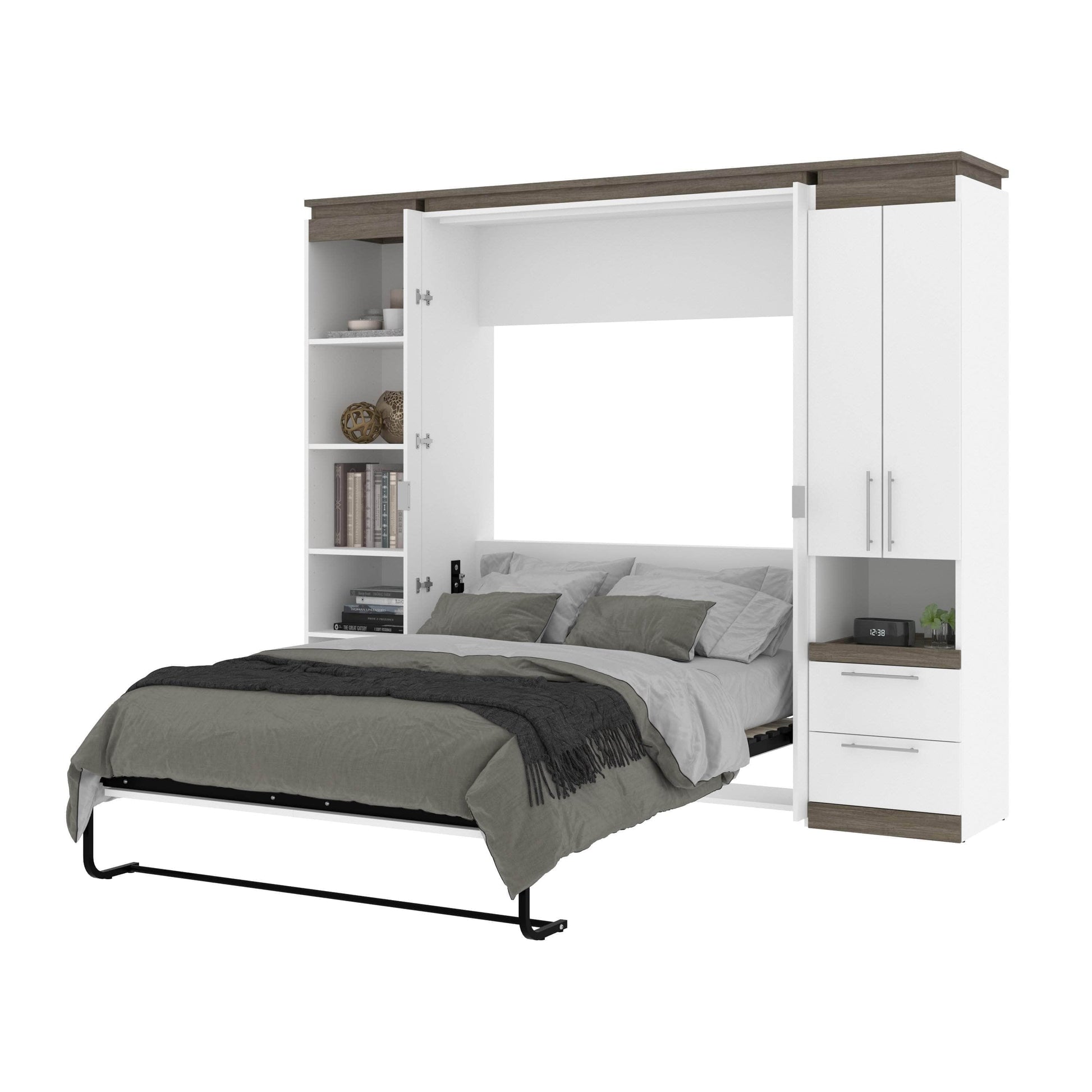 Modubox Murphy Wall Bed Orion 98"W Full Murphy Wall Bed with Narrow Storage Solutions - Available in 2 Colours