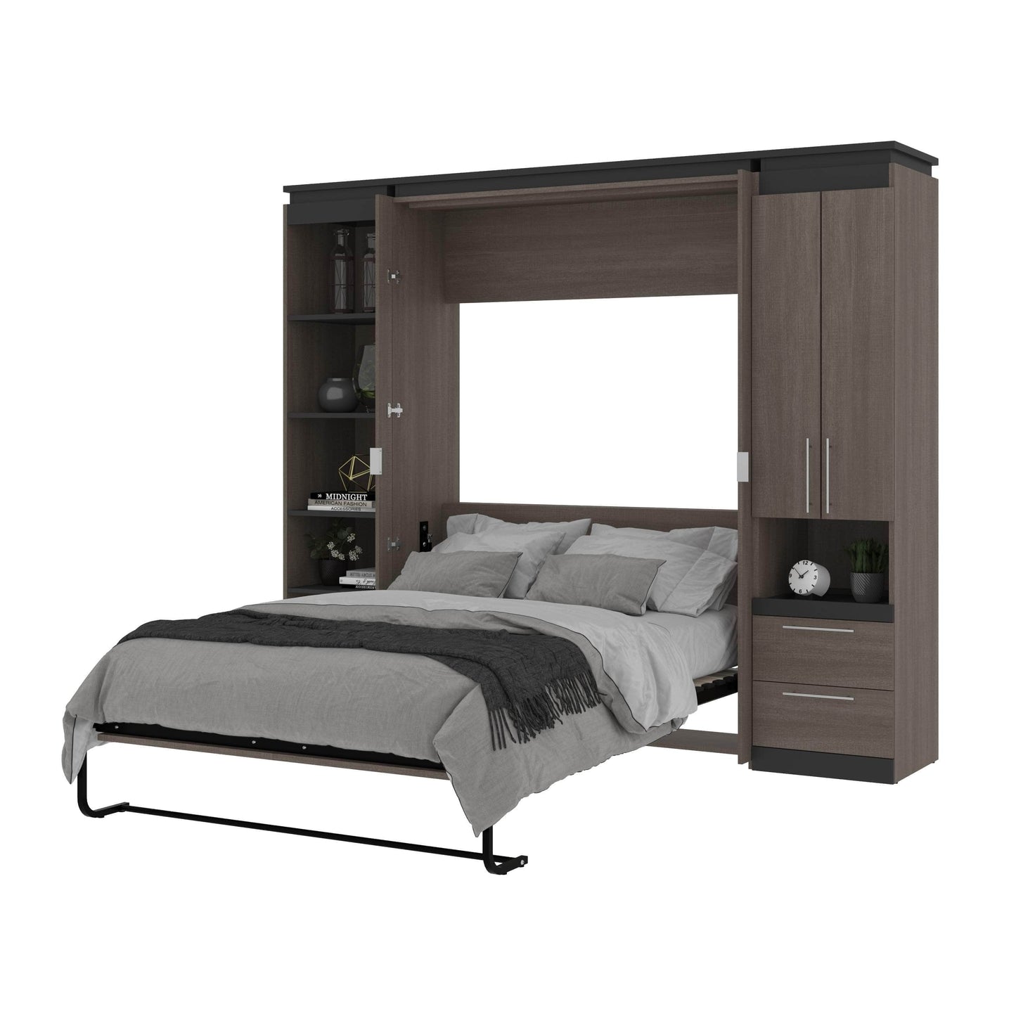 Modubox Murphy Wall Bed Orion 98"W Full Murphy Wall Bed with Narrow Storage Solutions - Available in 2 Colours