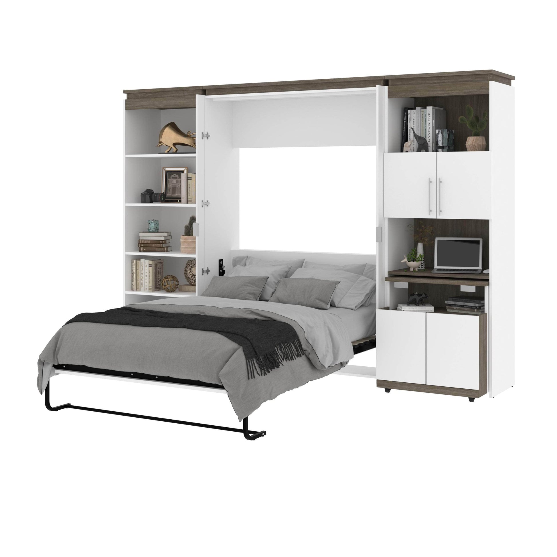 Modubox Murphy Wall Bed Orion Full Murphy Wall Bed with Shelving and Fold-Out Desk (119W) - Available in 2 Colours