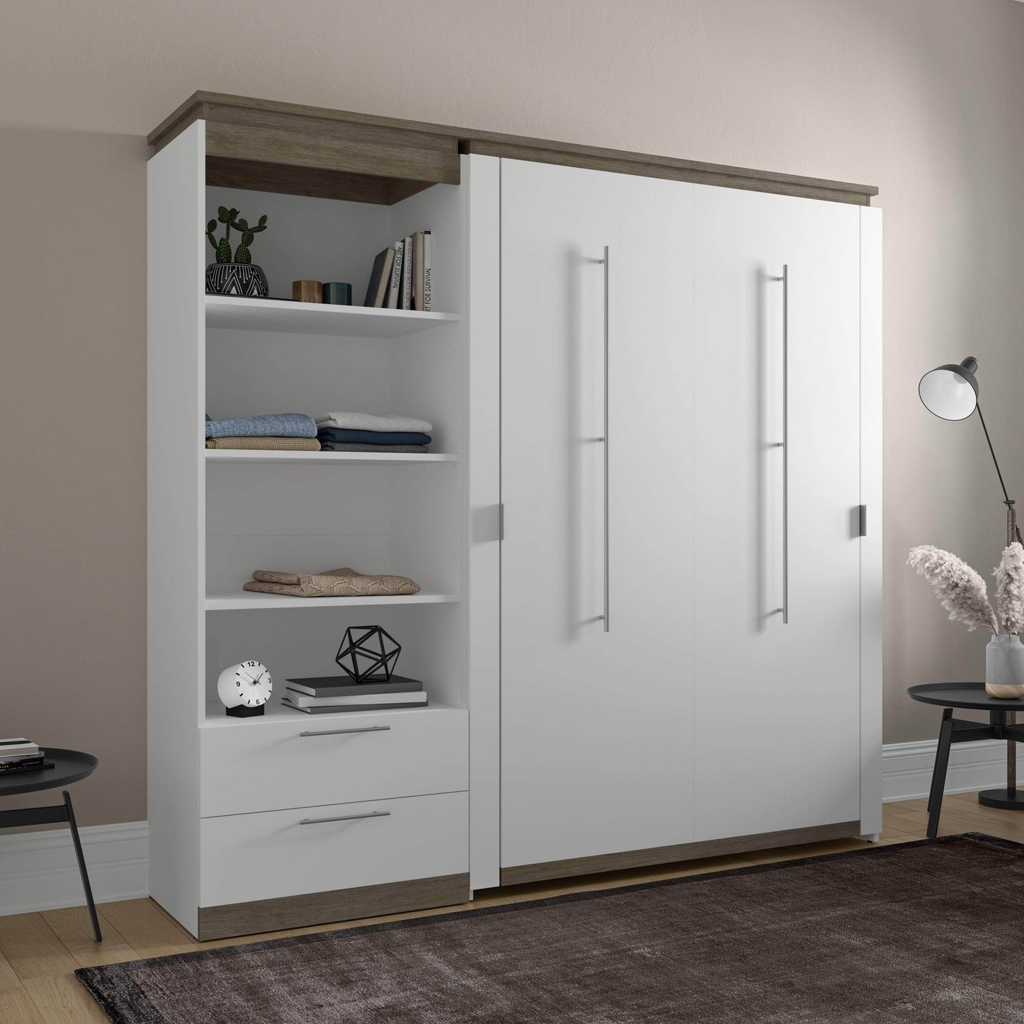 Modubox Murphy Wall Bed Orion Full Murphy Wall Bed with Shelving Unit and Drawers - Available in 2 Colours