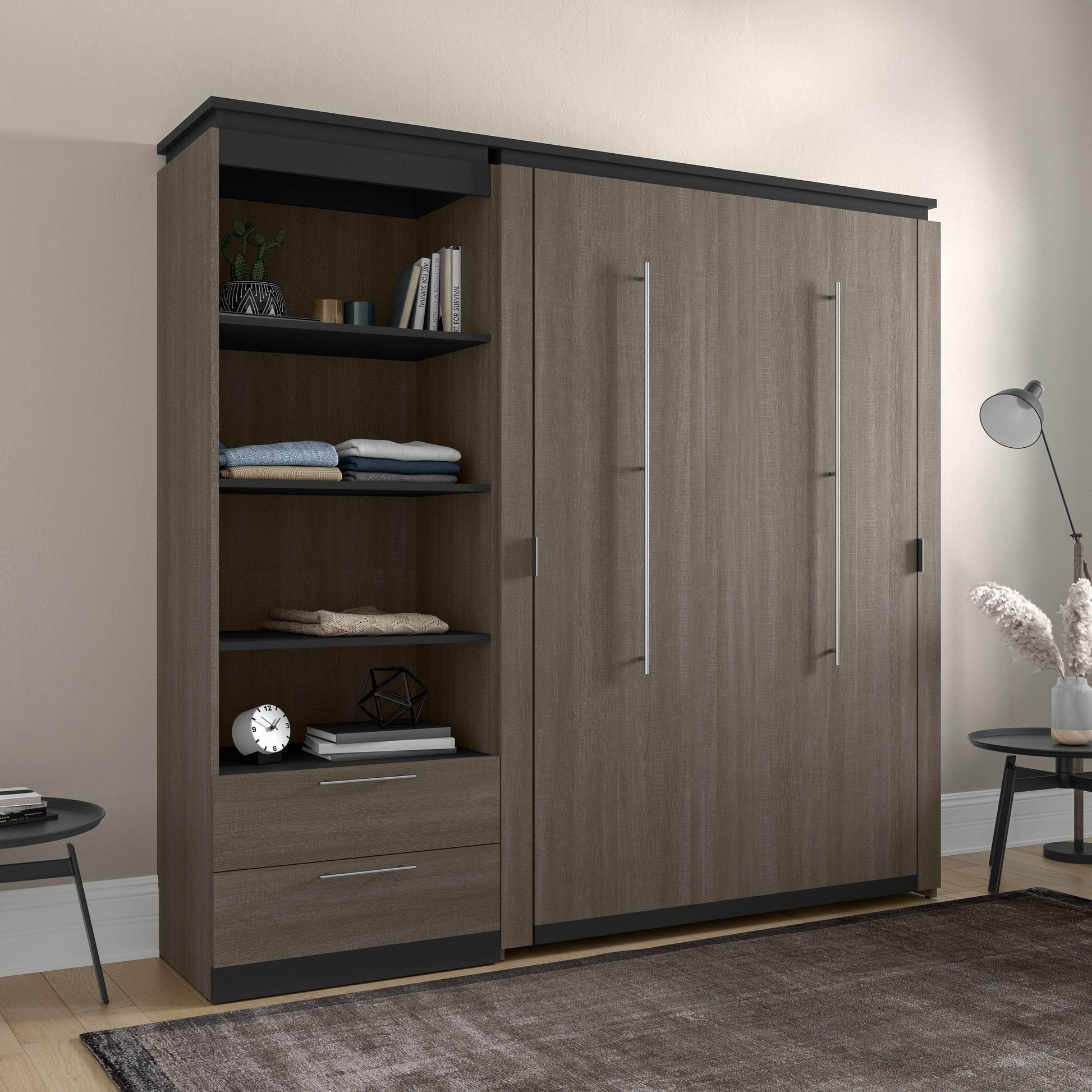 Modubox Murphy Wall Bed Orion Full Murphy Wall Bed with Shelving Unit and Drawers - Available in 2 Colours