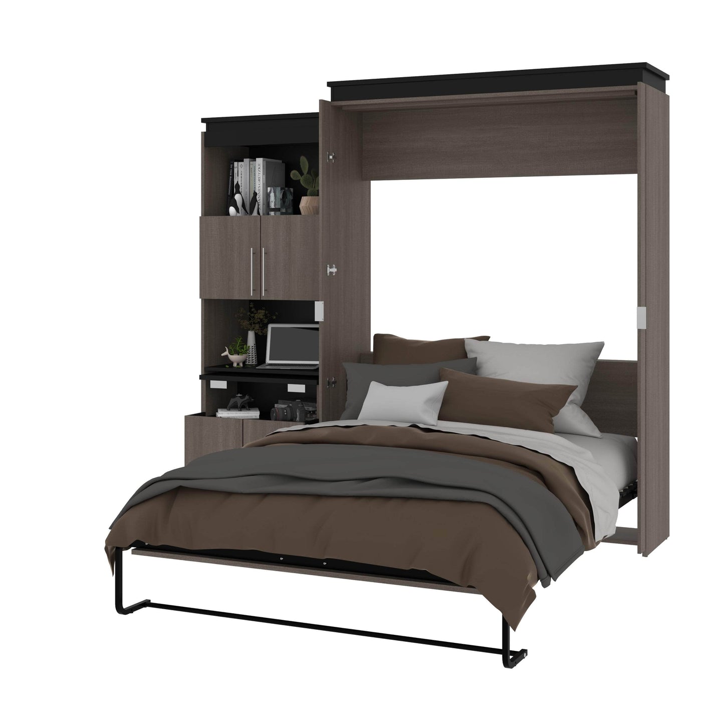 Modubox Murphy Wall Bed Orion Queen Murphy Wall Bed and Shelving Unit with Fold-Out Desk (95W) - Available in 2 Colours