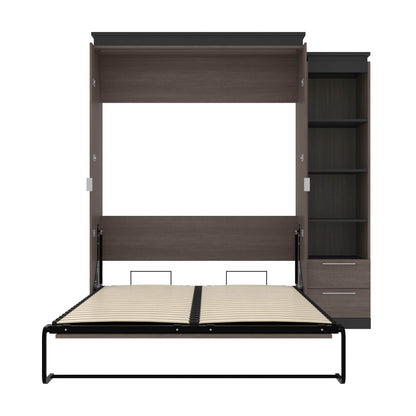 Modubox Murphy Wall Bed Orion Queen Murphy Wall Bed with Narrow Shelving Unit and Drawers - Available in 2 Colours