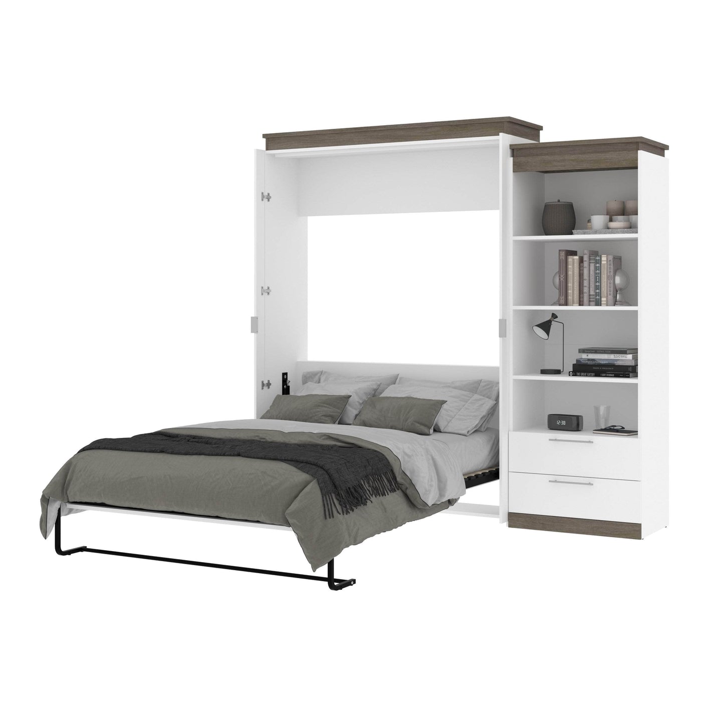 Modubox Murphy Wall Bed Orion Queen Murphy Wall Bed with Shelving Unit and Drawers - Available in 2 Colours