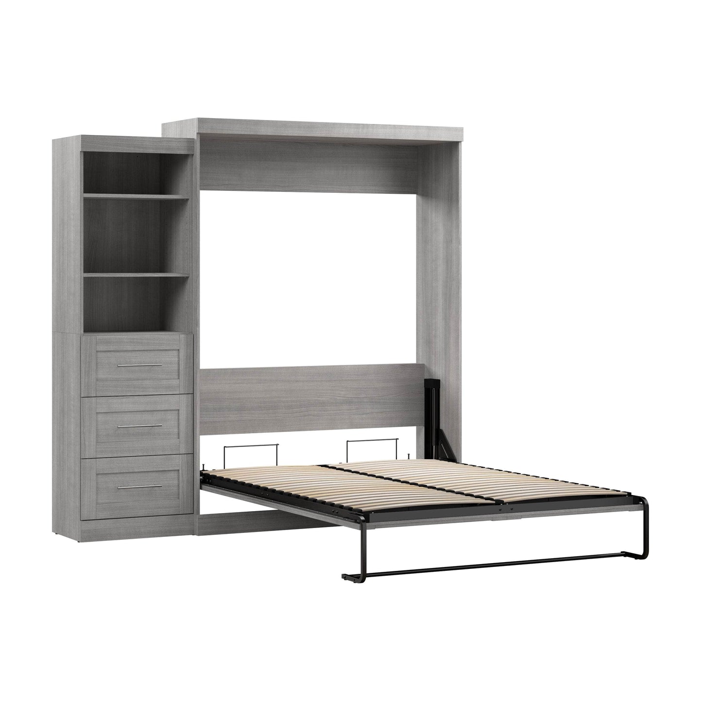 Modubox Murphy Wall Bed Platinum Grey Pur Queen Murphy Wall Bed and Storage Unit with Drawers (90W) - Available in 7 Colours