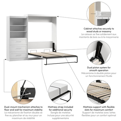 Modubox Murphy Wall Bed Pur 101" Queen Size Murphy Wall Bed with Storage Unit - Available in 3 Colours