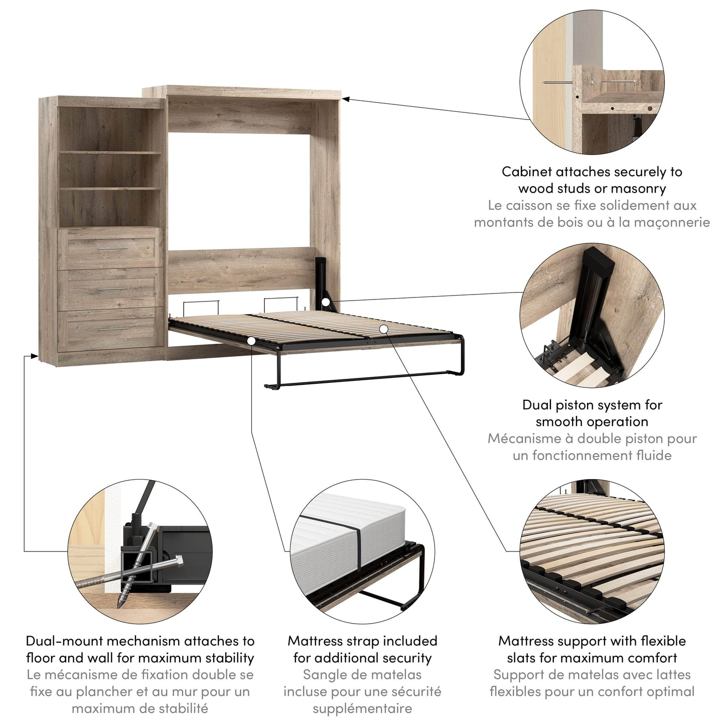 Modubox Murphy Wall Bed Pur 101" Queen Size Murphy Wall Bed with Storage Unit - Available in 7 Colours