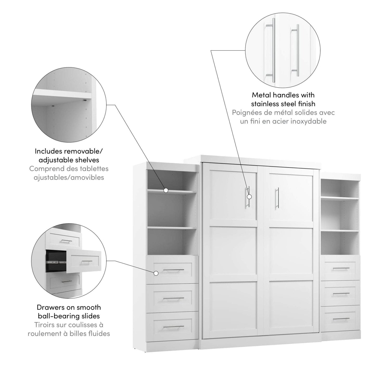 Modubox Murphy Wall Bed Pur 115" Queen Size Murphy Wall Bed with 2 Storage Units - Available in 3 Colours