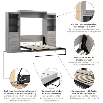 Modubox Murphy Wall Bed Pur 115" Queen Size Murphy Wall Bed with 2 Storage Units - Available in 7 Colours