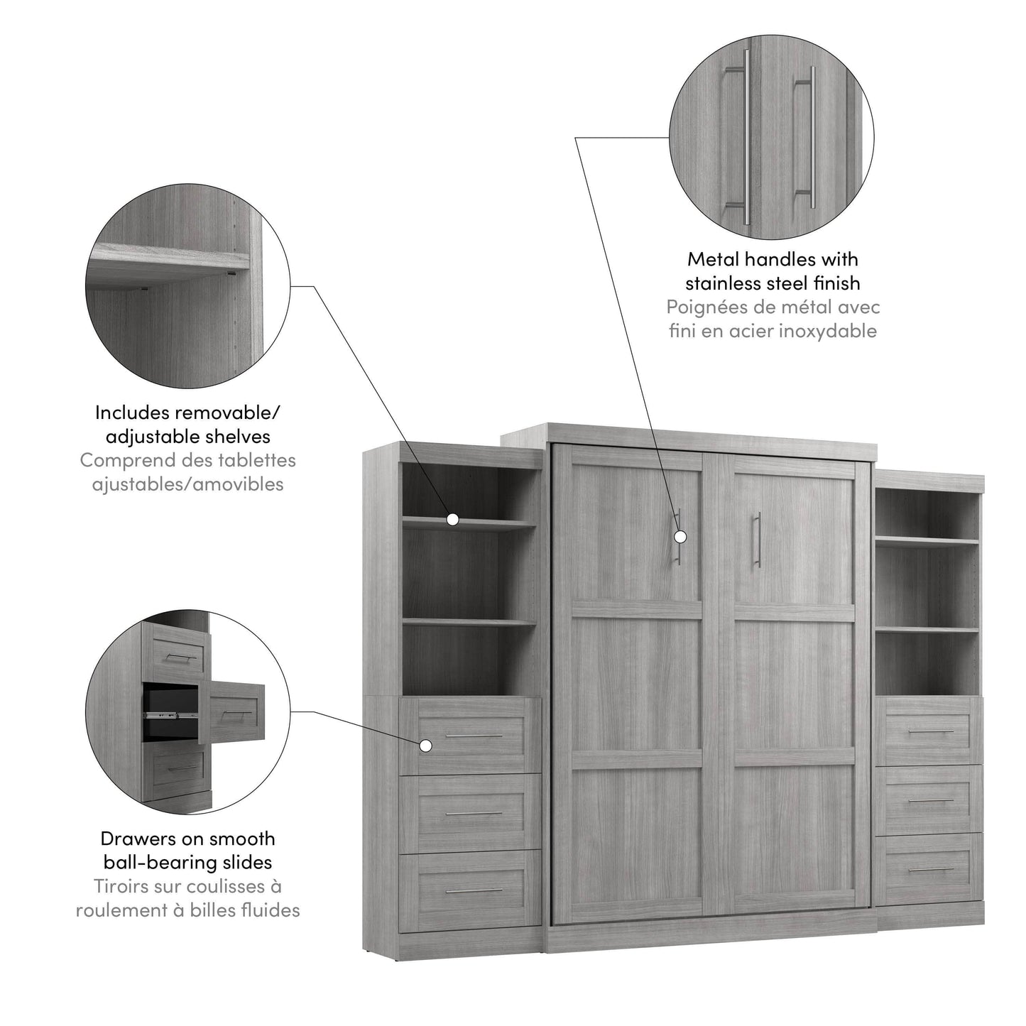 Modubox Murphy Wall Bed Pur 115" Queen Size Murphy Wall Bed with 2 Storage Units - Available in 7 Colours