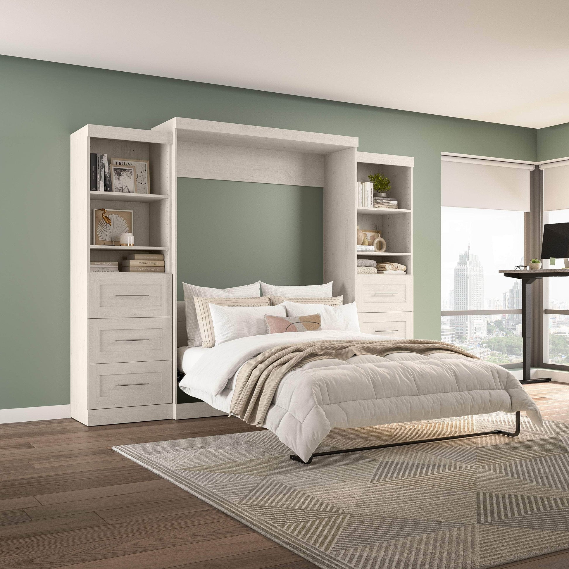 Modubox Murphy Wall Bed Pur 115" Queen Size Murphy Wall Bed with 2 Storage Units - Available in 7 Colours