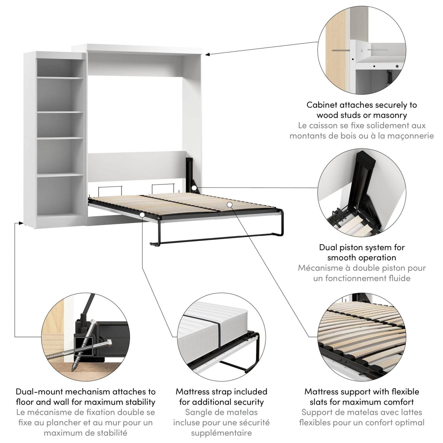 Modubox Murphy Wall Bed Pur 90" Queen Size Murphy Wall Bed with Storage Unit - Available in 3 Colours