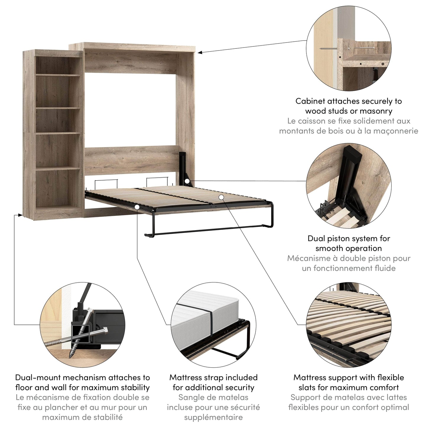 Modubox Murphy Wall Bed Pur 90" Queen Size Murphy Wall Bed with Storage Unit - Available in 7 Colours