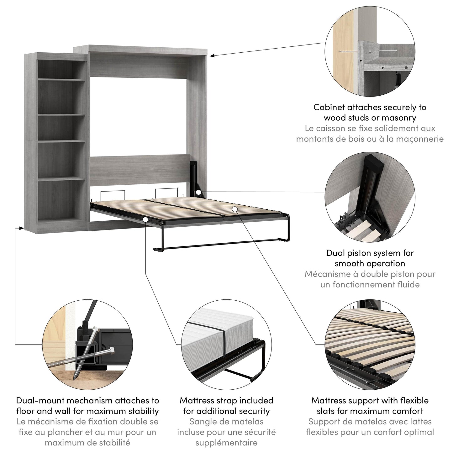 Modubox Murphy Wall Bed Pur 90" Queen Size Murphy Wall Bed with Storage Unit - Available in 7 Colours