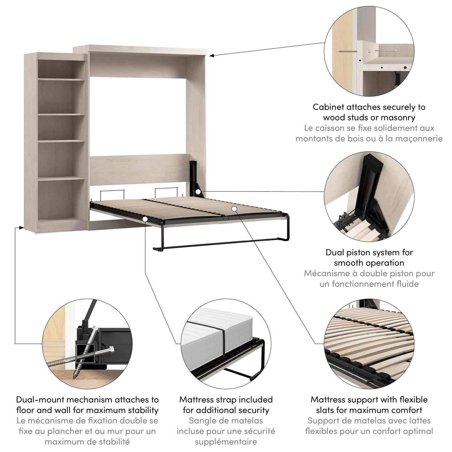 Modubox Murphy Wall Bed Pur 90" Queen Size Murphy Wall Bed with Storage Unit - Available in 7 Colours