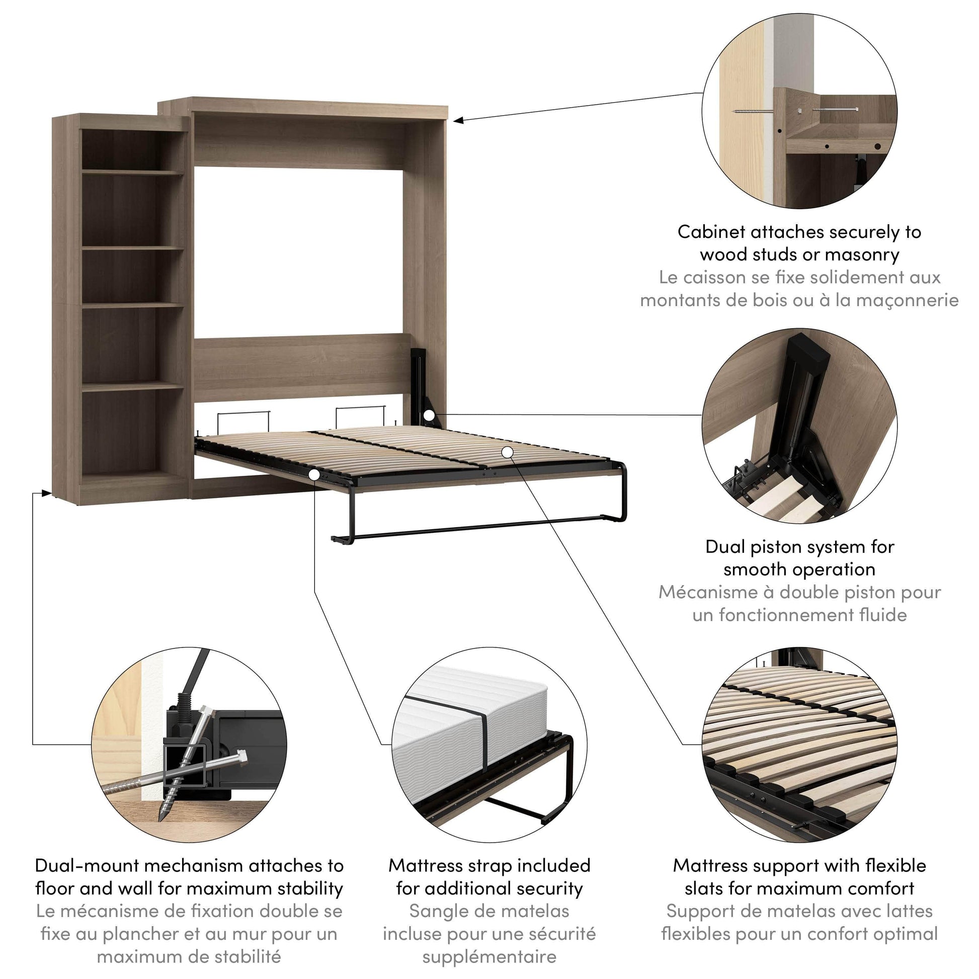 Modubox Murphy Wall Bed Pur 90" Queen Size Murphy Wall Bed with Storage Unit - Available in 7 Colours