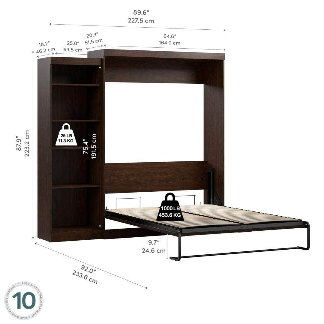 Modubox Murphy Wall Bed Pur 90" Queen Size Murphy Wall Bed with Storage Unit - Chocolate