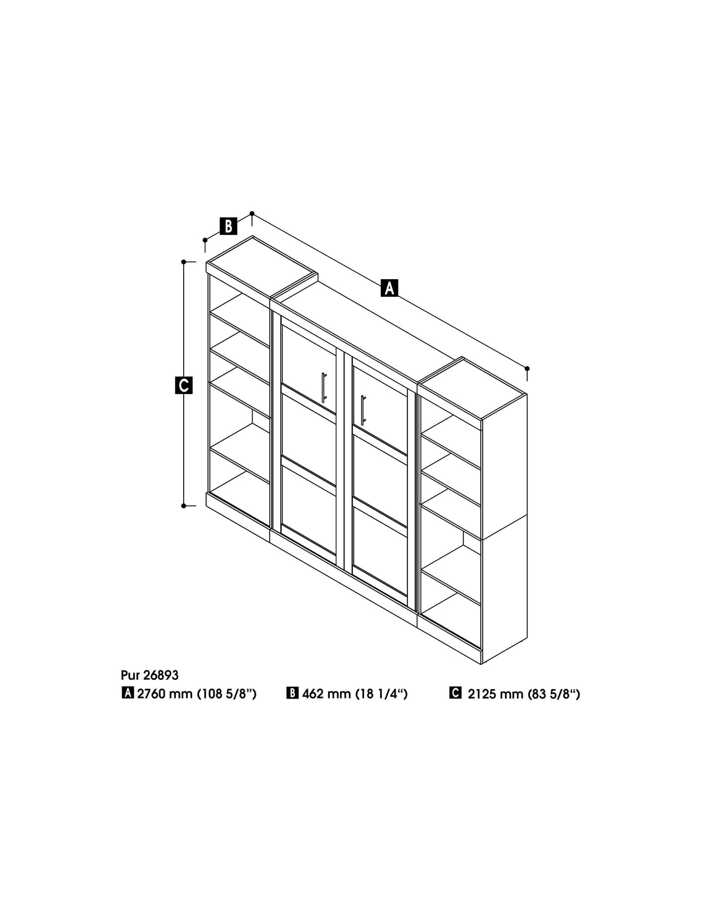 Modubox Murphy Wall Bed Pur Full Murphy Bed with 2 Storage Units (109W) - Available in 3 Colours