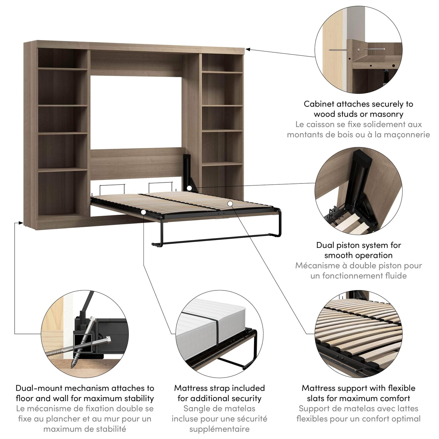 Modubox Murphy Wall Bed Pur Full Murphy Bed with 2 Storage Units (109W) - Available in 7 Colours