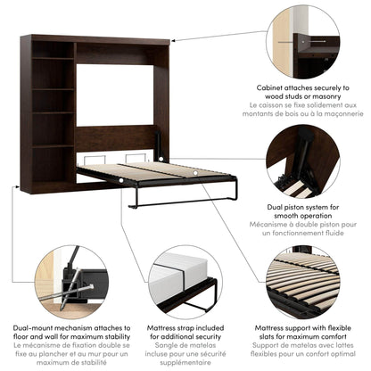 Modubox Murphy Wall Bed Pur Full Murphy Full Bed with Storage Unit (84W) - Available in 3 Colours