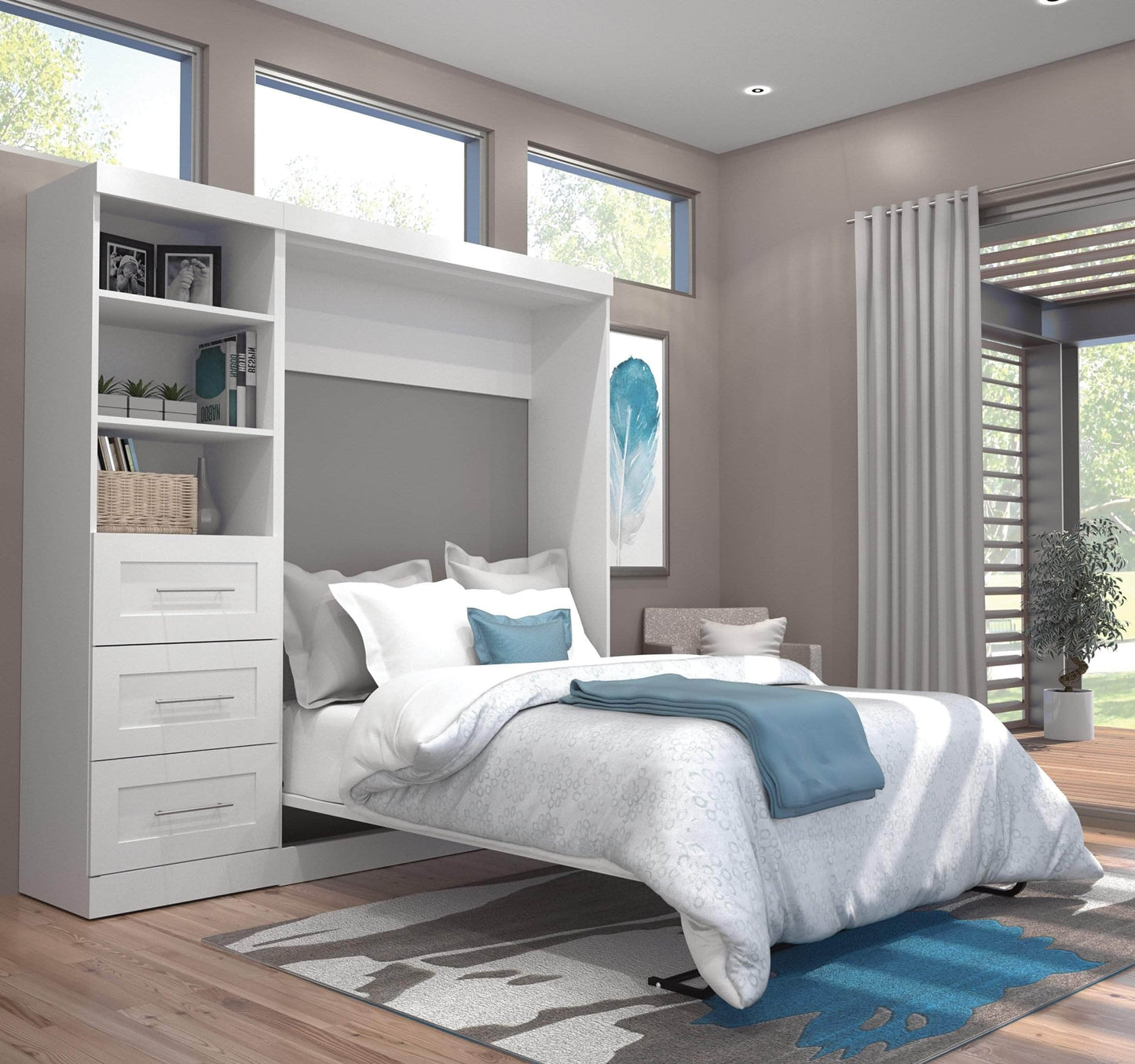 Modubox Murphy Wall Bed Pur Full Murphy Wall Bed and 1 Storage Unit with Drawers (84”) - Available in 3 Colours