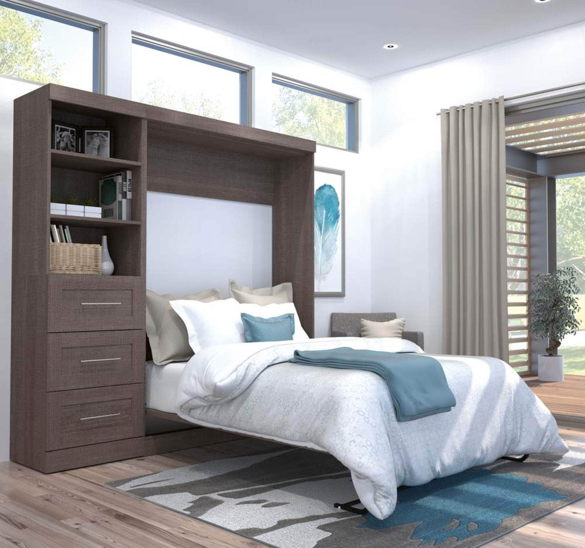 Modubox Murphy Wall Bed Pur Full Murphy Wall Bed and 1 Storage Unit with Drawers (84”) - Available in 3 Colours