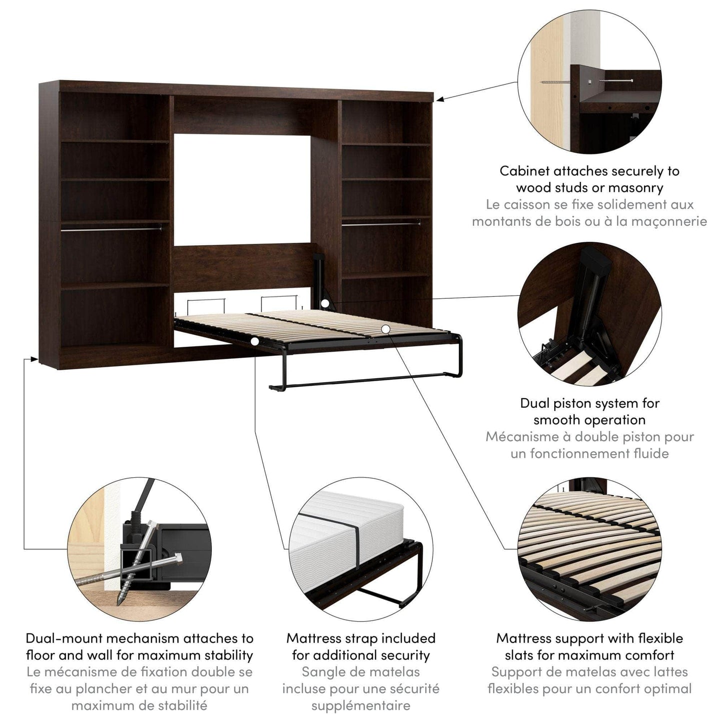 Modubox Murphy Wall Bed Pur Full Murphy Wall Bed and 2 Storage Units (131”) - Available in 2 Colours