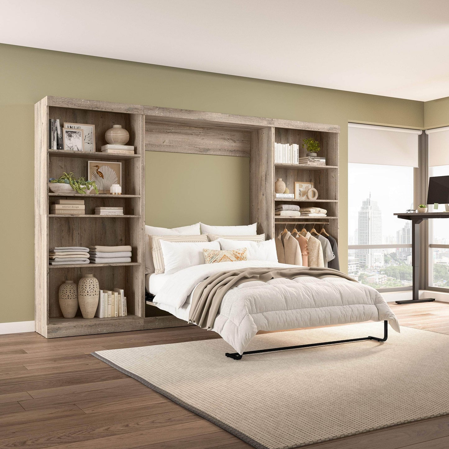 Modubox Murphy Wall Bed Pur Full Murphy Wall Bed and 2 Storage Units (131”) - Available in 3 Colours