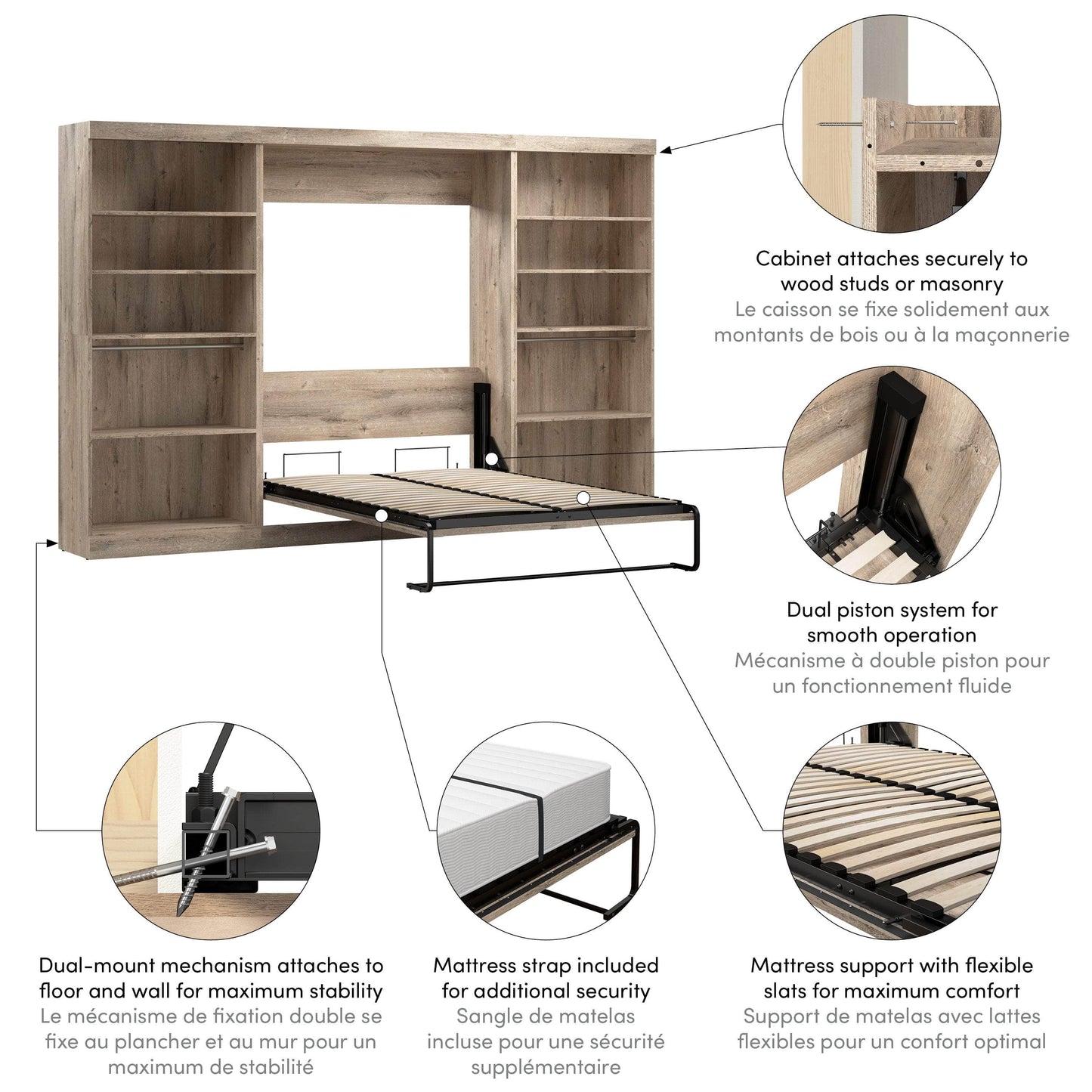 Modubox Murphy Wall Bed Pur Full Murphy Wall Bed and 2 Storage Units (131”) - Available in 3 Colours